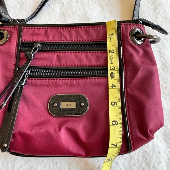 Rafe New York Patent Leather Details Burgundy Canvas Shoulder Bag Purse - Picture 11 of 11